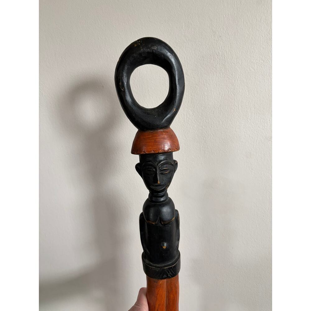 African Walking Stick Hand-Carved Bust, 37.5" Tall - Picture 4 of 11